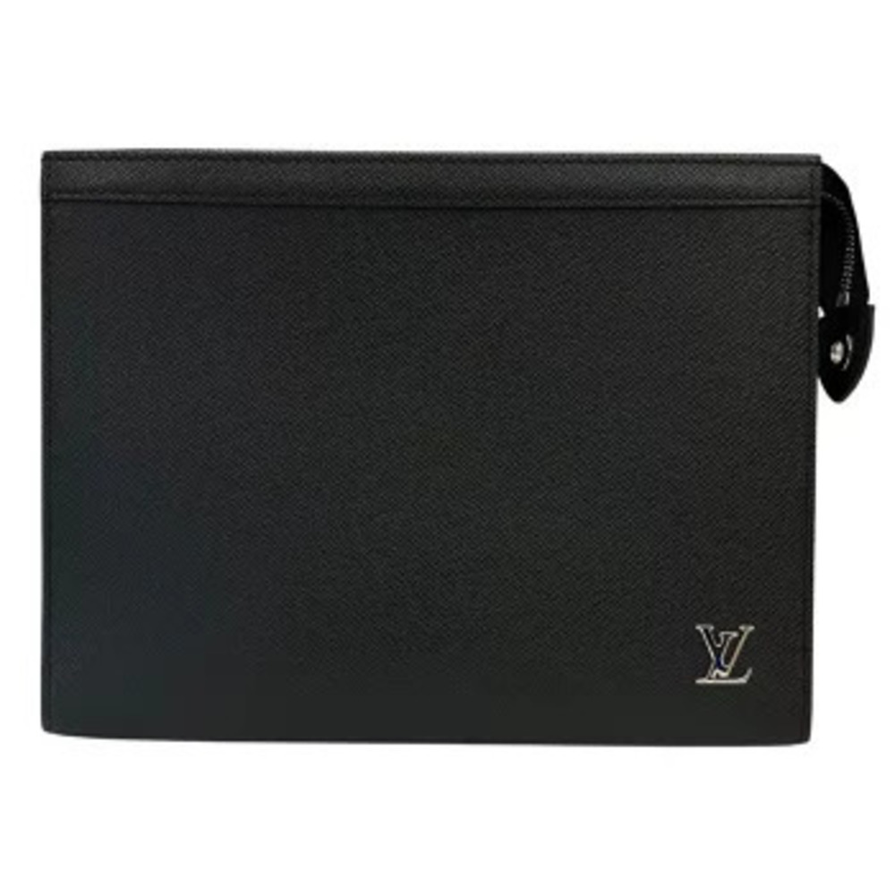 LOUIS VUITTON Pochette Voyage Taiga Clutch Bag Black Noir Black